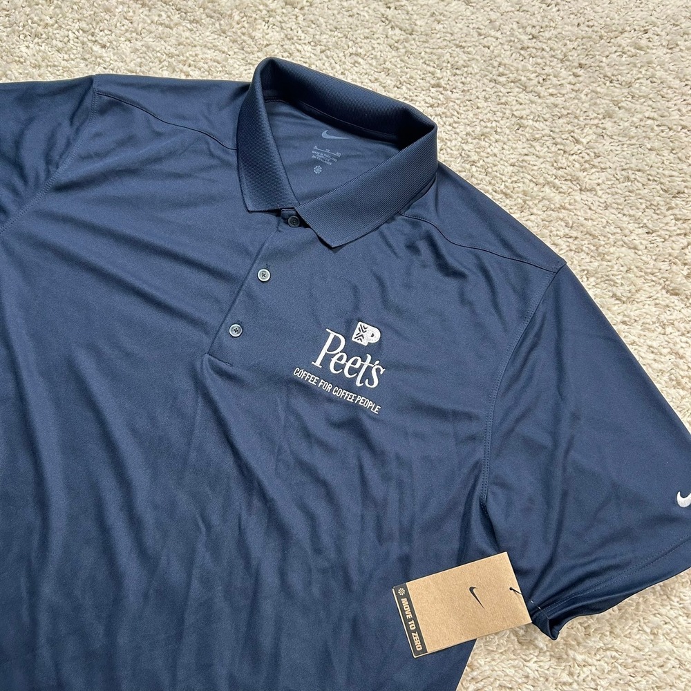 Nike Dri Fit Golf Polo XL Navy Peets Coffee Logo Performance Shirt New with Tags